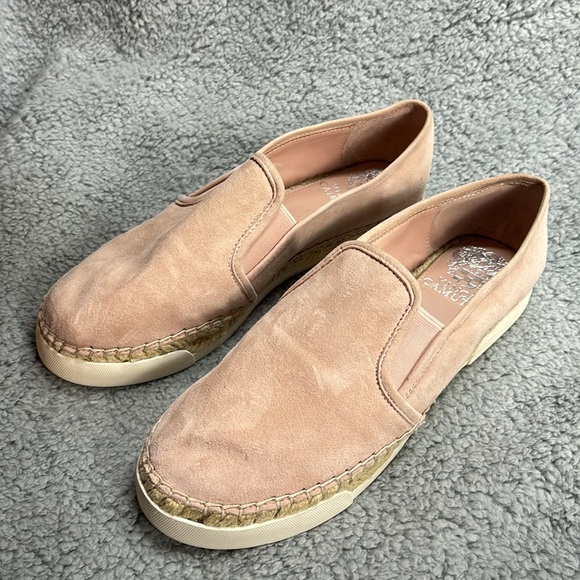💚👖Vince Camuto Espadrilles 7.5 Loafers Slide On Suede Leather Soft Pale Pink - Picture 2 of 13